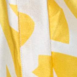 Pre Owned Missoni Yellow & White Printed Silk Collared Short Sleeve Oversized Blouse S