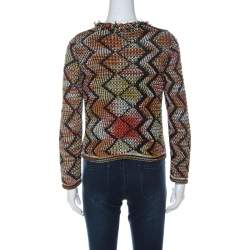 Pre Owned M Missoni Multicolor Knit Fringe Trim Cardigan S