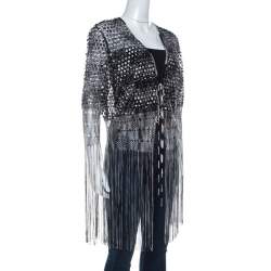 Missoni Monochrome Crochet Knit Lace Trim Fringed Cardigan L