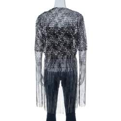 Missoni Monochrome Crochet Knit Lace Trim Fringed Cardigan L