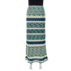 Pre Owned M Missoni Multicolor Chevron Pattern Crochet Knit Maxi Skirt M
