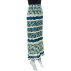 Pre Owned M Missoni Multicolor Chevron Pattern Crochet Knit Maxi Skirt M