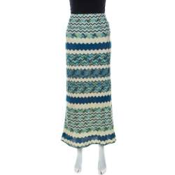 Pre Owned M Missoni Multicolor Chevron Pattern Crochet Knit Maxi Skirt M