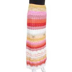 Pre Owned Missoni Multicolor Chevron Pattern Metallic Crochet Knit Maxi Skirt M