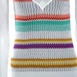 Pre Owned Missoni White Multicolor Striped Knit Sleeveless Top M