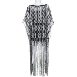 Pre Owned Missoni Monochrome Chevron Knit Fringe Detail Dress M