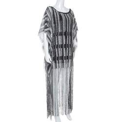 Pre Owned Missoni Monochrome Chevron Knit Fringe Detail Dress M