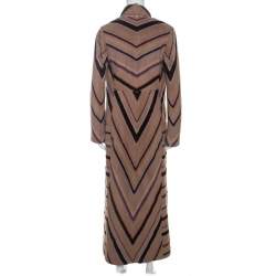 Pre Owned Missoni Beige Striped Alpaca Blend Crocket Trimmed Coat S