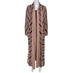 Pre Owned Missoni Beige Striped Alpaca Blend Crocket Trimmed Coat S