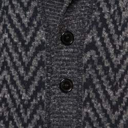 Pre Owned Missoni Grey Chevron Knit Wool Shawl Collar Cardigan L