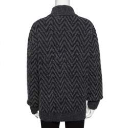 Pre Owned Missoni Grey Chevron Knit Wool Shawl Collar Cardigan L