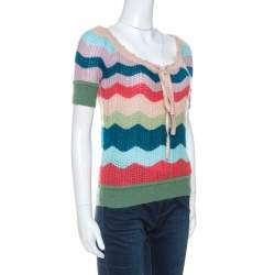Pre Owned Missoni Multicolor Striped Wool Short Sleeve Top S 