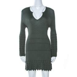 Pre Owned M Missoni Sage Green Chevron Knit Wool Mini Dress L