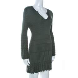 Pre Owned M Missoni Sage Green Chevron Knit Wool Mini Dress L