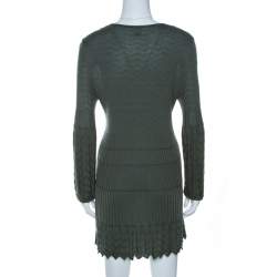Pre Owned M Missoni Sage Green Chevron Knit Wool Mini Dress L