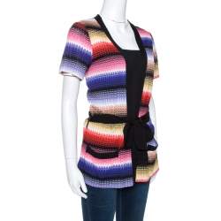 Pre Owned Missoni Multicolor Patterned Knit Belted Cardigan M