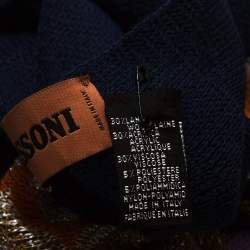 Pre Owned Missoni Navy Blue Chevron Lurex Knit Fringed Poncho One Size