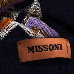 Pre Owned Missoni Navy Blue Chevron Lurex Knit Fringed Poncho One Size