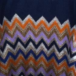 Pre Owned Missoni Navy Blue Chevron Lurex Knit Fringed Poncho One Size
