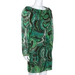 Pre Owned Missoni Green Lurex Jacquard Knit Brooch Detail Draped Dress L