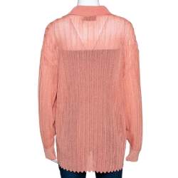 Pre Owned Missoni Coral Lurex Knit Plunge V Neck Top M