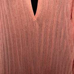Pre Owned Missoni Coral Lurex Knit Plunge V Neck Top M