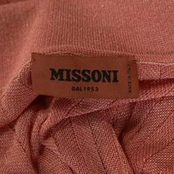 Pre Owned Missoni Coral Lurex Knit Plunge V Neck Top M