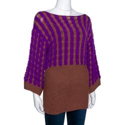 Pre Owned Missoni Brown & Purple Chunky Cashmere Knit Sweater M