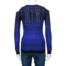 Pre Owned M Missoni Purple Pointelle Knit Cold Shoulder Long Sleeve Top S