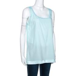 Pre Owned Missoni Pastel Blue Silk & Knit Sleeveless Scoop Neck Top M 