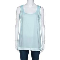 Pre Owned Missoni Pastel Blue Silk & Knit Sleeveless Scoop Neck Top M 