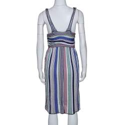 Pre Owned Missoni Multicolor Striped Lurex Knit Sleeveless Dress M