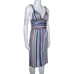 Pre Owned Missoni Multicolor Striped Lurex Knit Sleeveless Dress M