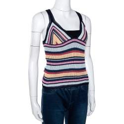 Pre Owned Missoni Multicolor Striped Rib Knit V Neck Tank Top M