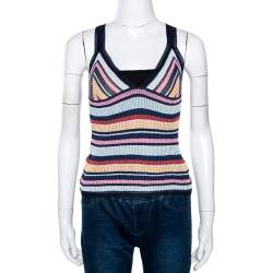 Pre Owned Missoni Multicolor Striped Rib Knit V Neck Tank Top M