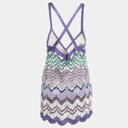 Pre Owned Missoni Purple Zig Zag Knit Sleeveless Dress M