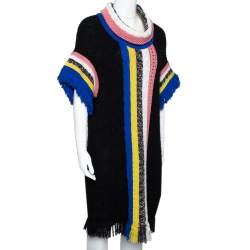 Pre Owned Missoni Black Paneled Wool Blend Fringed Turtle Neck Dress S