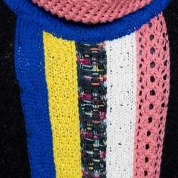 Pre Owned Missoni Black Paneled Wool Blend Fringed Turtle Neck Dress S