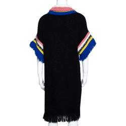 Pre Owned Missoni Black Paneled Wool Blend Fringed Turtle Neck Dress S