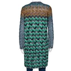 Pre Owned Missoni Multicolor Zig Zag Lurex Knit Button Front Cardigan M