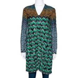 Pre Owned Missoni Multicolor Zig Zag Lurex Knit Button Front Cardigan M