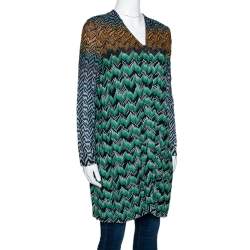 Pre Owned Missoni Multicolor Zig Zag Lurex Knit Button Front Cardigan M