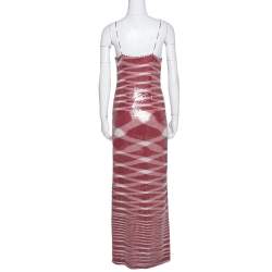 Pre Owned Missoni Red & White Sequin Embellished Knit Maxi Dress M