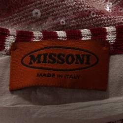 Pre Owned Missoni Red & White Sequin Embellished Knit Maxi Dress M