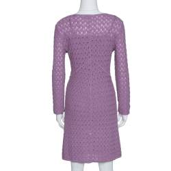 Pre Owned Missoni Purple Wool Blend Perforated Knit Long Sleeve Dress S