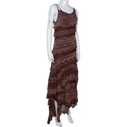 Missoni Brown Lurex Knit Tiered Sleeveless Dress M