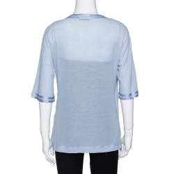 Pre Owned Missoni Blue Knit Crossover Draped Three Quarter Sleeve Top S