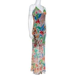 Pre Owned Missoni Cream Floral Print Crepe Sheer Maxi Dress M
