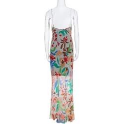 Pre Owned Missoni Cream Floral Print Crepe Sheer Maxi Dress M