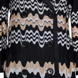Pre Owned Missoni Two Tone Wavy Knit Double Breasted Coat M
